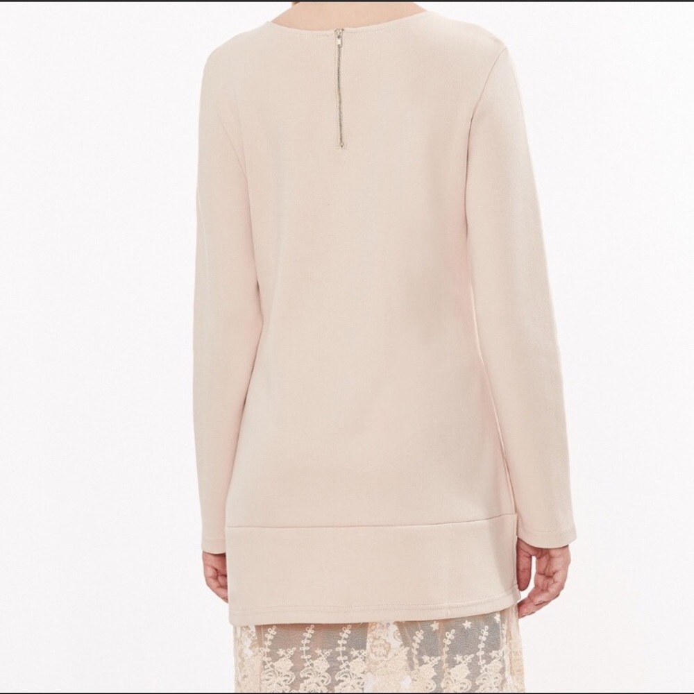 Long Sleeve Tan colored Dress with Lace Bottom - Picture 5 of 5